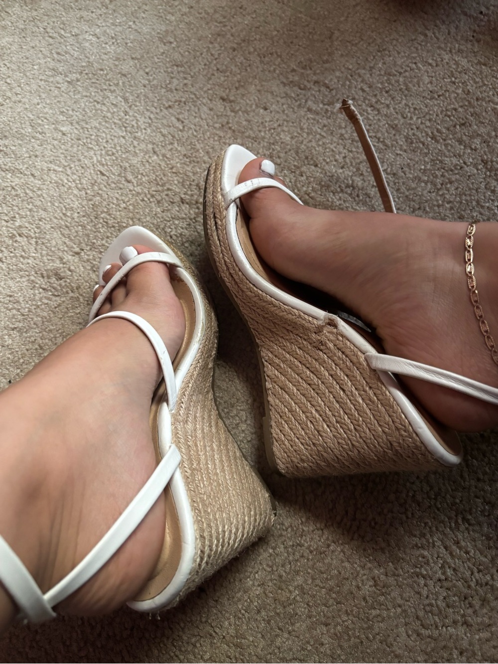 Used White Strappy Wedge Sandals — Women